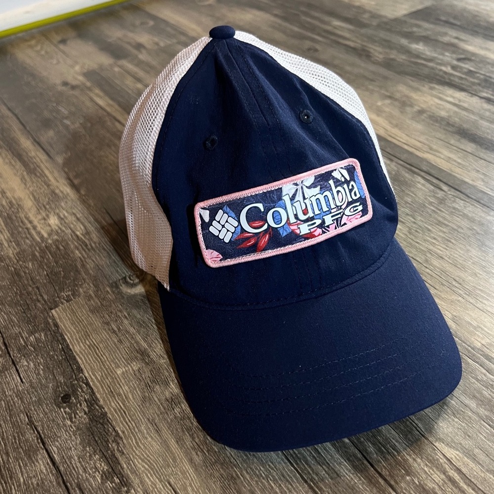 Columbia PFG Womens Trucker Hat Navy White Mesh Snapback Fishing Outdoor Cap